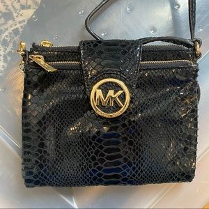 Michael Kors black snake textured cross body bag